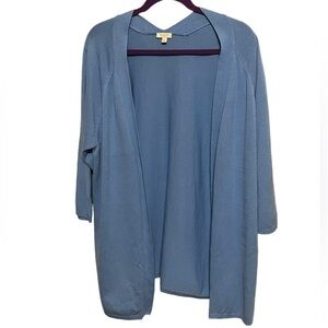 Talbots woman light blue open front 3/4 sleeve long cardigan sweater